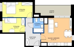 3 pokoje, mieszkanie 56,38 m², piętro 12, oferta nr 1/145, Przy Unii IV, Poznań, Żegrze, ul. Wagrowska