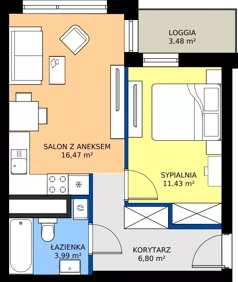 2 pokoje, mieszkanie 38,69 m², piętro 7, oferta nr A1/58, Zaspa Wysoko, Gdańsk, Zaspa, Zaspa-Młyniec, aleja Jana Pawła II