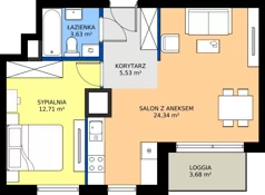 2 pokoje, mieszkanie 46,21 m², piętro 12, oferta nr A1/99, Zaspa Wysoko, Gdańsk, Zaspa, Zaspa-Młyniec, aleja Jana Pawła II