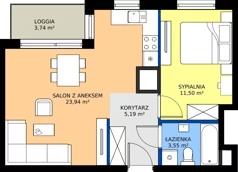 2 pokoje, mieszkanie 44,18 m², piętro 12, oferta nr A1/104, Zaspa Wysoko, Gdańsk, Zaspa, Zaspa-Młyniec, aleja Jana Pawła II
