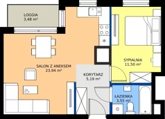 2 pokoje, mieszkanie 44,18 m², piętro 11, oferta nr A1/95, Zaspa Wysoko, Gdańsk, Zaspa, Zaspa-Młyniec, aleja Jana Pawła II