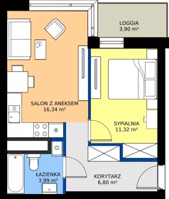 2 pokoje, mieszkanie 38,45 m², piętro 3, oferta nr A1/22, Zaspa Wysoko, Gdańsk, Zaspa, Zaspa-Młyniec, aleja Jana Pawła II