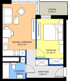 2 pokoje, mieszkanie 38,81 m², piętro 12, oferta nr A1/103, Zaspa Wysoko, Gdańsk, Zaspa, Zaspa-Młyniec, aleja Jana Pawła II
