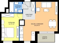 2 pokoje, mieszkanie 46,21 m², piętro 16, oferta nr A2/275, Zaspa Wysoko, Gdańsk, Zaspa, Zaspa-Młyniec, aleja Jana Pawła II