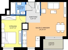 2 pokoje, mieszkanie 45,91 m², piętro 8, oferta nr A2/207, Zaspa Wysoko, Gdańsk, Zaspa, Zaspa-Młyniec, aleja Jana Pawła II