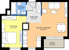 2 pokoje, mieszkanie 46,21 m², piętro 11, oferta nr A2/234, Zaspa Wysoko, Gdańsk, Zaspa, Zaspa-Młyniec, aleja Jana Pawła II