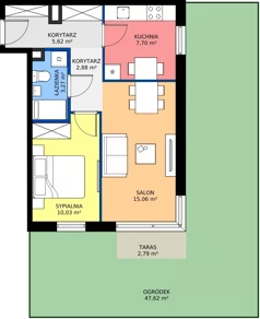 2 pokoje, apartament 44,56 m², parter, oferta nr B7/2, Apartamenty Onlylife, Warszawa, Wilanów, Powsin, ul. Łukasza Drewny/Potułkały