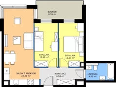 3 pokoje, mieszkanie 55,90 m², piętro 1, oferta nr B8/33, Apartamenty Onlylife, Warszawa, Wilanów, Powsin, ul. Łukasza Drewny/Potułkały