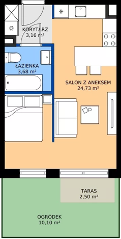 1 pokój, apartament 31,57 m², parter, oferta nr B8/23, Apartamenty Onlylife, Warszawa, Wilanów, Powsin, ul. Łukasza Drewny/Potułkały