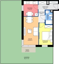 2 pokoje, apartament 44,56 m², parter, oferta nr B9/50, Apartamenty Onlylife, Warszawa, Wilanów, Powsin, ul. Łukasza Drewny/Potułkały