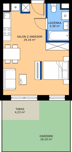 1 pokój, mieszkanie 33,54 m², parter, oferta nr 1/5, Osiedle Prystora II, Warszawa, Ursus, Skorosze, ul. Aleksandra Prystora 2