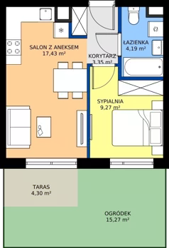 2 pokoje, mieszkanie 34,24 m², parter, oferta nr 1/34, Osiedle Prystora II, Warszawa, Ursus, Skorosze, ul. Aleksandra Prystora 2