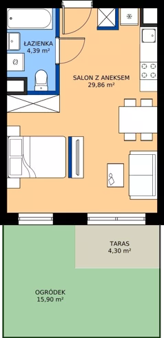 1 pokój, mieszkanie 34,25 m², parter, oferta nr 1/4, Osiedle Prystora II, Warszawa, Ursus, Skorosze, ul. Aleksandra Prystora 2
