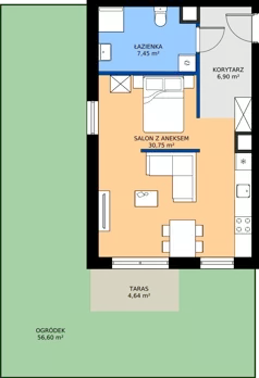 1 pokój, mieszkanie 45,10 m², parter, oferta nr 1/2, Osiedle Prystora II, Warszawa, Ursus, Skorosze, ul. Aleksandra Prystora 2