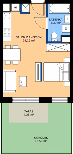 1 pokój, mieszkanie 33,54 m², piętro 1, oferta nr 1/11, Osiedle Prystora II, Warszawa, Ursus, Skorosze, ul. Aleksandra Prystora 2