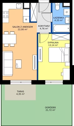 2 pokoje, mieszkanie 44,23 m², parter, oferta nr 1/32, Osiedle Prystora II, Warszawa, Ursus, Skorosze, ul. Aleksandra Prystora 2