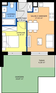 2 pokoje, mieszkanie 34,36 m², parter, oferta nr 1/33, Osiedle Prystora II, Warszawa, Ursus, Skorosze, ul. Aleksandra Prystora 2