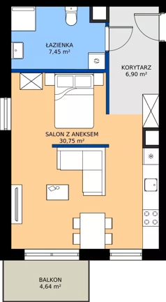 1 pokój, mieszkanie 45,10 m², piętro 1, oferta nr 1/8, Osiedle Prystora II, Warszawa, Ursus, Skorosze, ul. Aleksandra Prystora 2