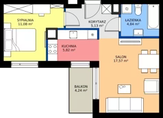2 pokoje, mieszkanie 44,44 m², piętro 1, oferta nr 1/46, Osiedle Prystora II, Warszawa, Ursus, Skorosze, ul. Aleksandra Prystora 2