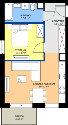 2 pokoje, mieszkanie 44,81 m², piętro 2, oferta nr 1/14, Osiedle Prystora II, Warszawa, Ursus, Skorosze, ul. Aleksandra Prystora 2