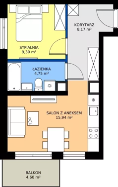2 pokoje, mieszkanie 38,16 m², piętro 2, oferta nr 2/107, Osiedle Prystora II, Warszawa, Ursus, Skorosze, ul. Aleksandra Prystora 2