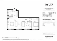3 pokoje, mieszkanie 61,56 m², piętro 1, oferta nr B.01.01, KANWA Apartamenty, Warszawa, Praga Południe, ul. Zamoyskiego 24