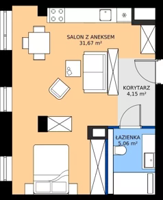1 pokój, mieszkanie 40,88 m², piętro 3, oferta nr 03.09, WODOPÓJ, Gdańsk, Śródmieście, ul. Wodopój 5 