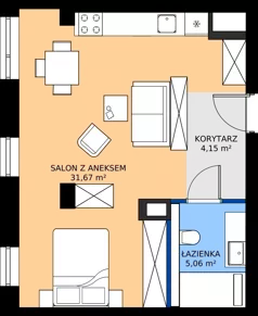 1 pokój, mieszkanie 40,88 m², piętro 2, oferta nr 02.09, WODOPÓJ, Gdańsk, Śródmieście, ul. Wodopój 5 