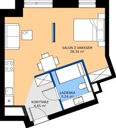 1 pokój, mieszkanie 38,23 m², piętro 3, oferta nr 03.01, WODOPÓJ, Gdańsk, Śródmieście, ul. Wodopój 5 