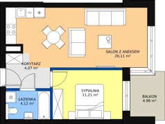 2 pokoje, mieszkanie 46,13 m², piętro 5, oferta nr 101, Kapelanka – Pychowicka - Budynek EF, Kraków, Dębniki, Zakrzówek, ul. Pychowicka 3B