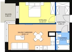 2 pokoje, mieszkanie 45,87 m², piętro 2, oferta nr 57, Kapelanka – Pychowicka - Budynek CD, Kraków, Dębniki, Zakrzówek, ul. Pychowicka 3C