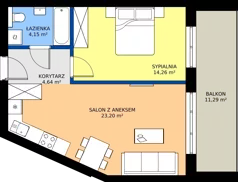 2 pokoje, mieszkanie 46,08 m², piętro 2, oferta nr A18, Kapelanka – Pychowicka - Budynek AB, Kraków, Dębniki, Zakrzówek, ul. Pychowicka 3 / 3A