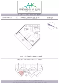 2 pokoje, apartament inwestycyjny 33,18 m², parter, oferta nr E-01, Apartamenty na Klifie, Władysławowo, Chłapowo, ul. Żeromskiego 27