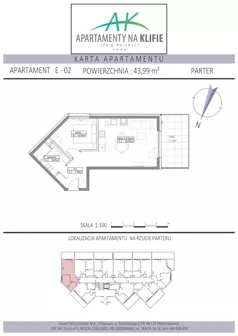 2 pokoje, apartament inwestycyjny 43,99 m², parter, oferta nr E-02, Apartamenty na Klifie, Władysławowo, Chłapowo, ul. Żeromskiego 27