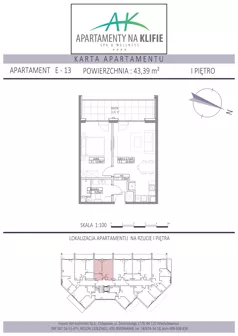 2 pokoje, apartament inwestycyjny 43,39 m², piętro 1, oferta nr E-13, Apartamenty na Klifie, Władysławowo, Chłapowo, ul. Żeromskiego 27