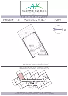 1 pokój, apartament inwestycyjny 27,64 m², parter, oferta nr F-03, Apartamenty na Klifie, Władysławowo, Chłapowo, ul. Żeromskiego 27