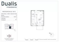 2 pokoje, mieszkanie 44,23 m², piętro 1, oferta nr B10, Dualis - budynek B, Gdańsk, Orunia Górna-Gdańsk Południe, ul. Zygmunta Chychły