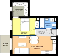 2 pokoje, mieszkanie 41,93 m², piętro 1, oferta nr B.1.11, Osiedle Parkowe Aleje etap III, Wrocław, Brochów, Krzyki, ul. Syryjska