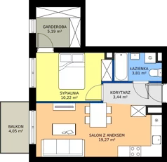 2 pokoje, mieszkanie 41,93 m², piętro 2, oferta nr B.2.17, Osiedle Parkowe Aleje etap III, Wrocław, Brochów, Krzyki, ul. Syryjska