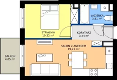 2 pokoje, mieszkanie 36,64 m², piętro 3, oferta nr B.3.22, Osiedle Parkowe Aleje etap III, Wrocław, Brochów, Krzyki, ul. Syryjska
