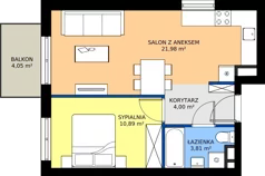 2 pokoje, mieszkanie 40,46 m², piętro 1, oferta nr B.1.06, Osiedle Parkowe Aleje etap III, Wrocław, Brochów, Krzyki, ul. Syryjska