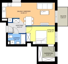 2 pokoje, mieszkanie 46,68 m², piętro 1, oferta nr C.1.14, Osiedle Parkowe Aleje etap III, Wrocław, Brochów, Krzyki, ul. Syryjska