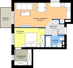 2 pokoje, mieszkanie 46,86 m², piętro 2, oferta nr D.2.17, Osiedle Parkowe Aleje etap III, Wrocław, Brochów, Krzyki, ul. Syryjska