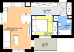 2 pokoje, mieszkanie 42,44 m², piętro 1, oferta nr D.1.14, Osiedle Parkowe Aleje etap III, Wrocław, Brochów, Krzyki, ul. Syryjska