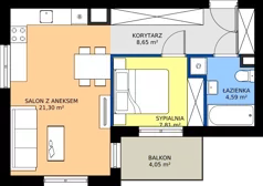 2 pokoje, mieszkanie 42,35 m², piętro 2, oferta nr D.2.22, Osiedle Parkowe Aleje etap III, Wrocław, Brochów, Krzyki, ul. Syryjska