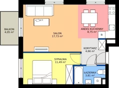 2 pokoje, mieszkanie 46,35 m², piętro 2, oferta nr E.2.14, Osiedle Parkowe Aleje etap III, Wrocław, Brochów, Krzyki, ul. Syryjska