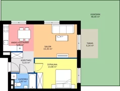 2 pokoje, mieszkanie 46,41 m², piętro 1, oferta nr E.1.09, Osiedle Parkowe Aleje etap III, Wrocław, Brochów, Krzyki, ul. Syryjska