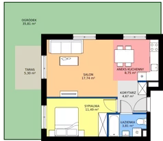 2 pokoje, mieszkanie 46,41 m², piętro 1, oferta nr E.1.09, Osiedle Parkowe Aleje etap III, Wrocław, Brochów, Krzyki, ul. Syryjska