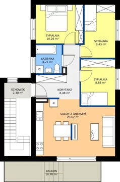4 pokoje, mieszkanie 72,80 m², piętro 1, oferta nr F.01, Osiedle Parkowe Aleje etap III, Wrocław, Brochów, Krzyki, ul. Syryjska