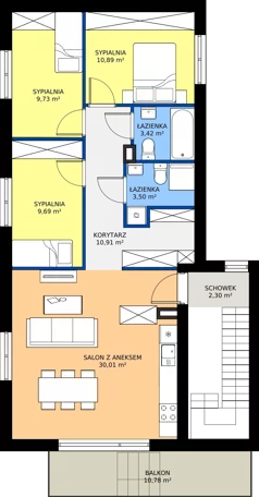 4 pokoje, mieszkanie 86,21 m², piętro 1, oferta nr F.04, Osiedle Parkowe Aleje etap III, Wrocław, Brochów, Krzyki, ul. Syryjska